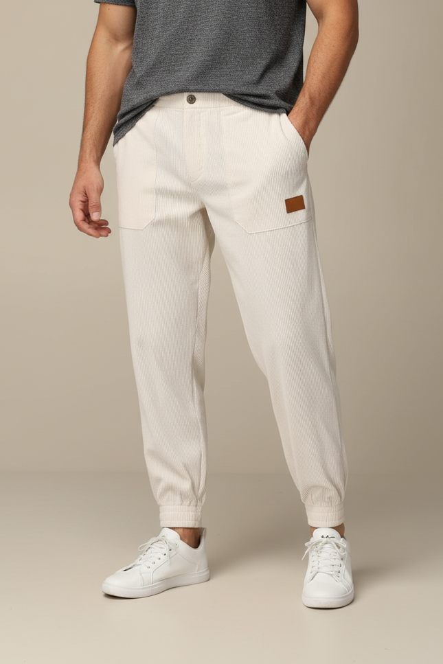 Pantalon Beige Côtelé Ample Homme Décontracté - Cordé