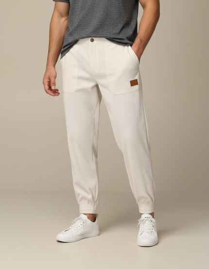 Pantalon Beige Côtelé Ample Homme Décontracté - Cordé