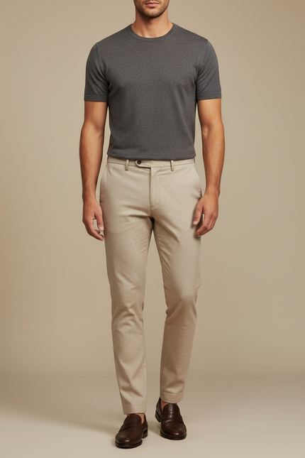 Pantalon Beige Homme Slim Fit Élégant Décontracté - Gabardine