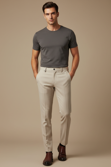 Pantalon Beige Slim Formel Élégant Business Homme - Laine