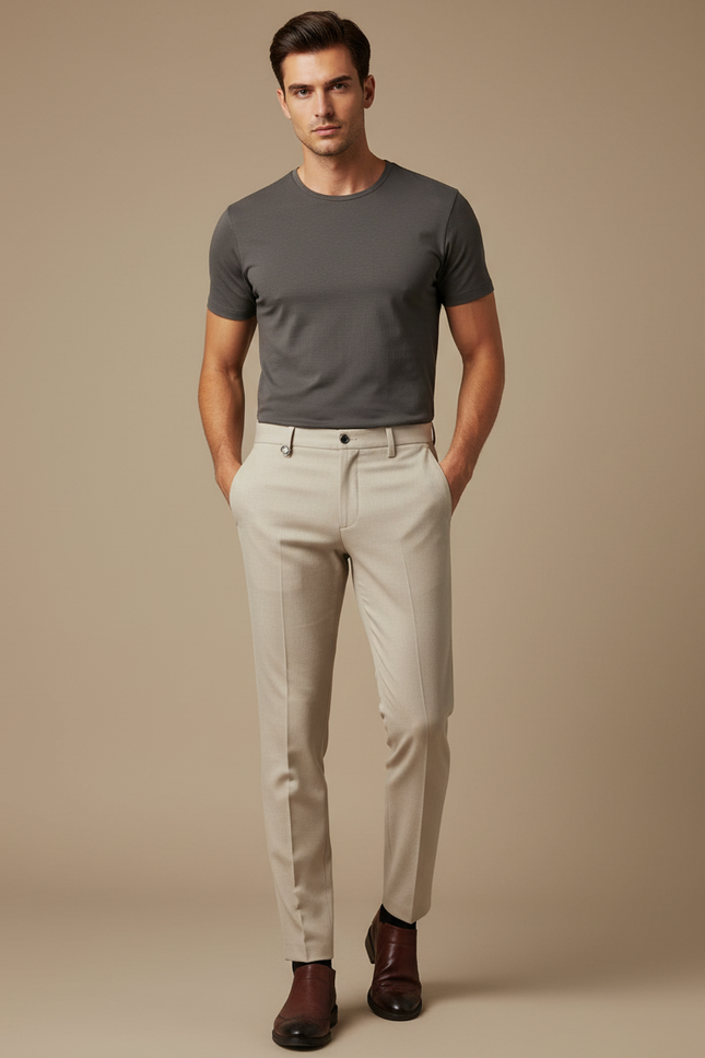 Pantalon Beige Slim Formel Élégant Business Homme - Laine