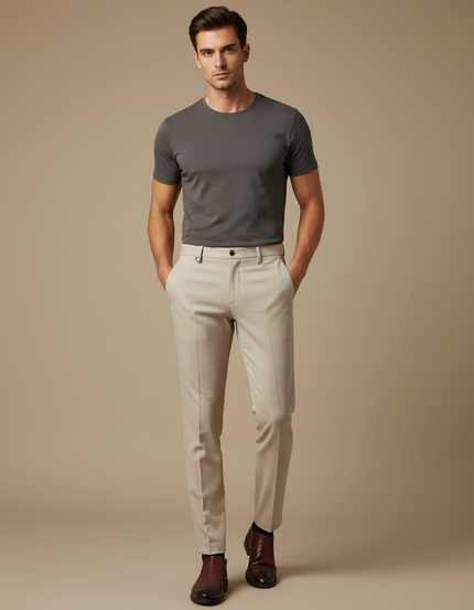 Pantalon Beige Slim Formel Élégant Business Homme - Laine
