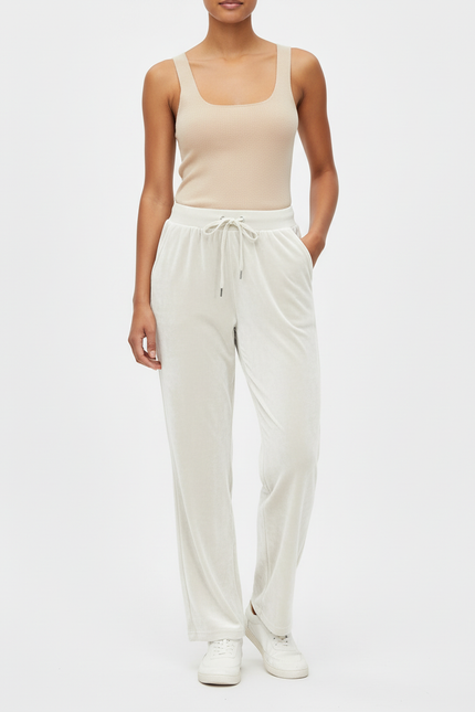 Pantalon Beige Velours Droit Décontracté Confortable Femme