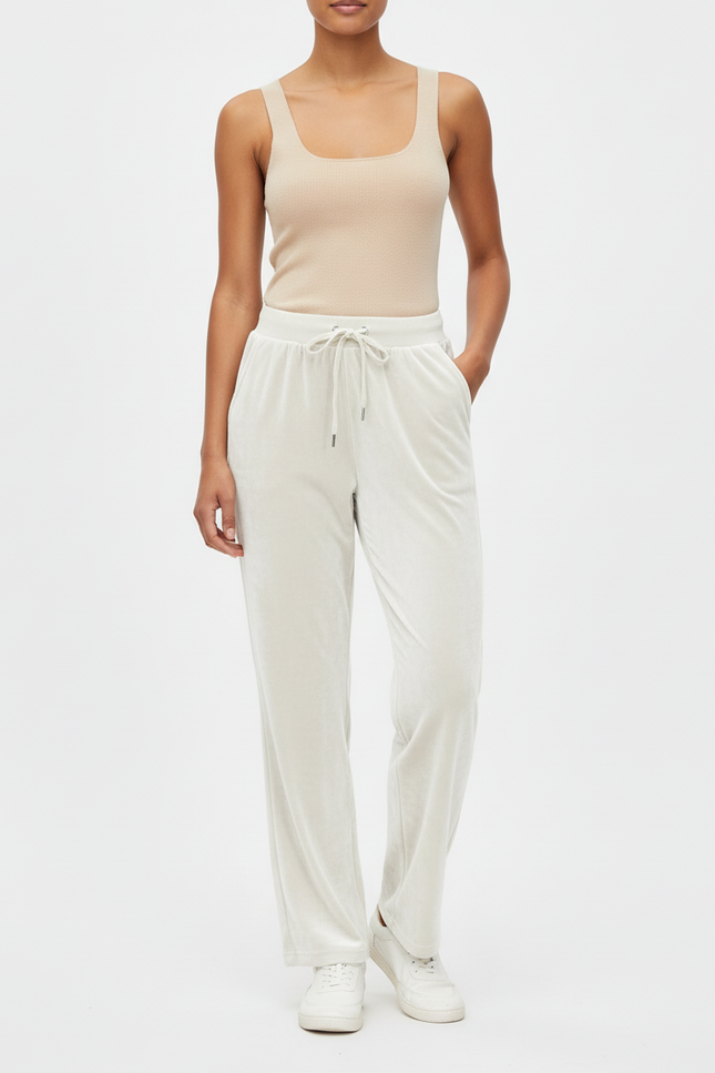 Pantalon Beige Velours Droit Décontracté Confortable Femme