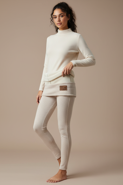 Pantalon Beige Thermique Laine Doublé Chaud Hiver