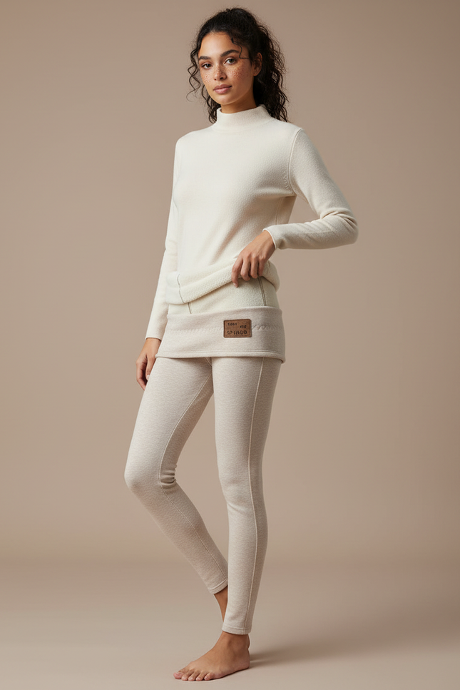 Pantalon Beige Thermique Laine Doublé Chaud Hiver