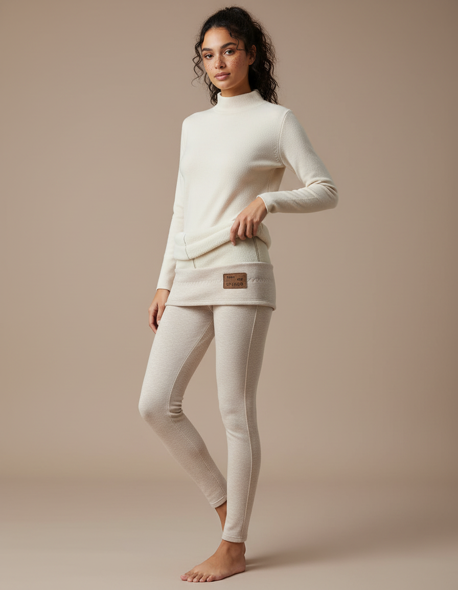 Pantalon Beige Thermique Laine Doublé Chaud Hiver