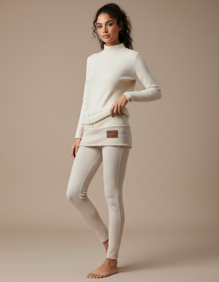 Pantalon Beige Thermique Laine Doublé Chaud Hiver