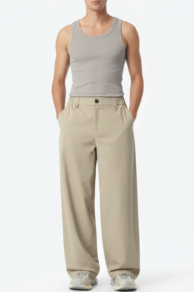 Pantalon Beige Ample Décontracté Homme Coton - Gabardine
