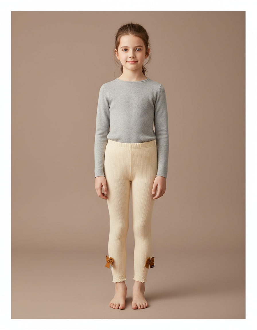 Pantalon Beige Côtelé Nœuds Fille Confortable - Cordé