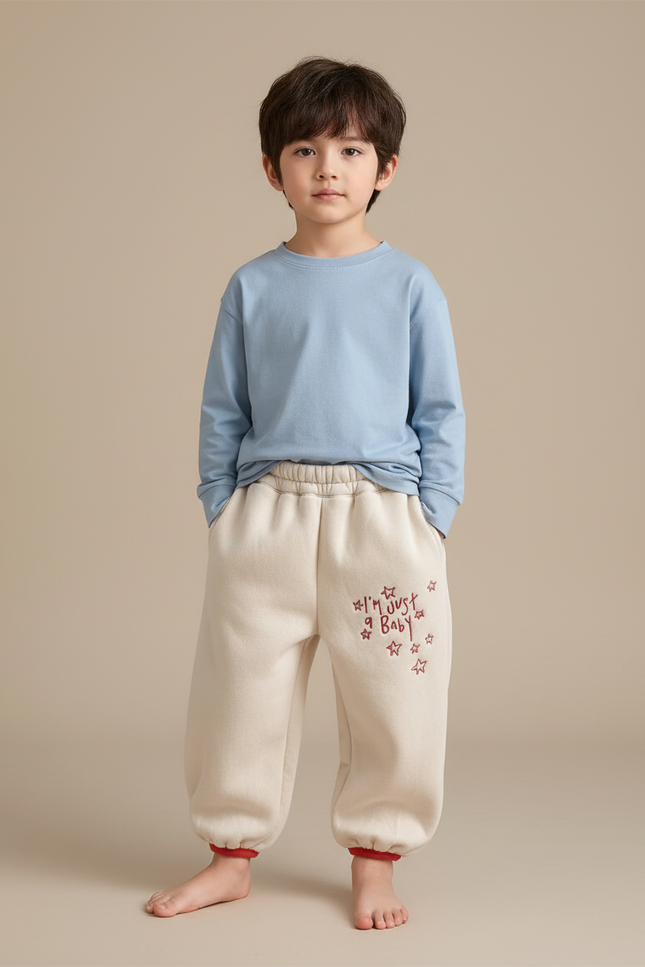 Pantalon Beige Molletonné Imprimé Étoiles Ample Enfant