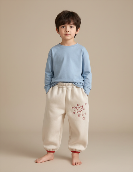 Pantalon Beige Molletonné Imprimé Étoiles Ample Enfant