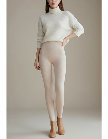 Pantalon Beige Coton Slim Élastique Chaud Femme - Molleton