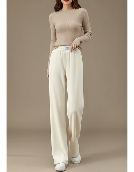 Pantalon Beige Large Chaud Taille Haute Décontracté - Molleton