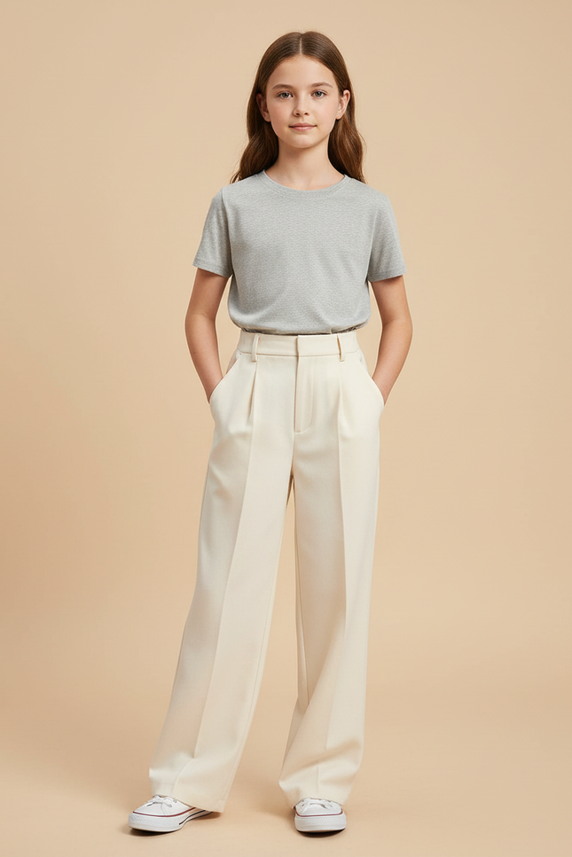 Pantalon Beige Écru Ample Plissé Décontracté Femme - Gabardine