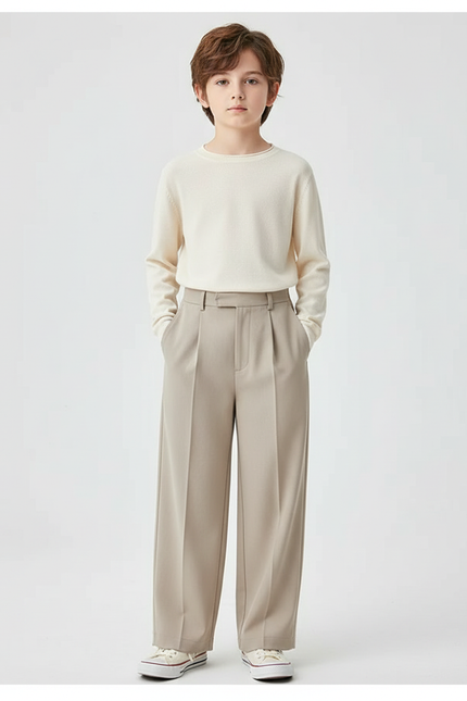 Pantalon Beige Plissé Droit Élégant Enfant - Gabardine