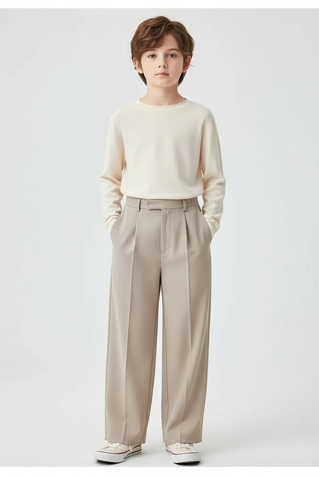 Pantalon Beige Plissé Droit Élégant Enfant - Gabardine