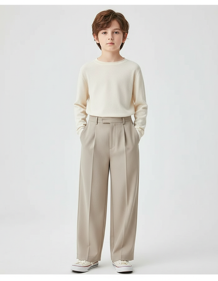 Pantalon Beige Plissé Droit Élégant Enfant - Gabardine