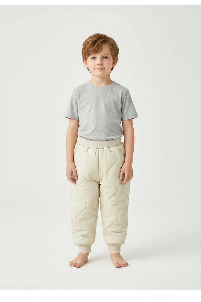 Pantalon Beige Matelassé Hiver Enfant Rembourré Chaud - Polyester