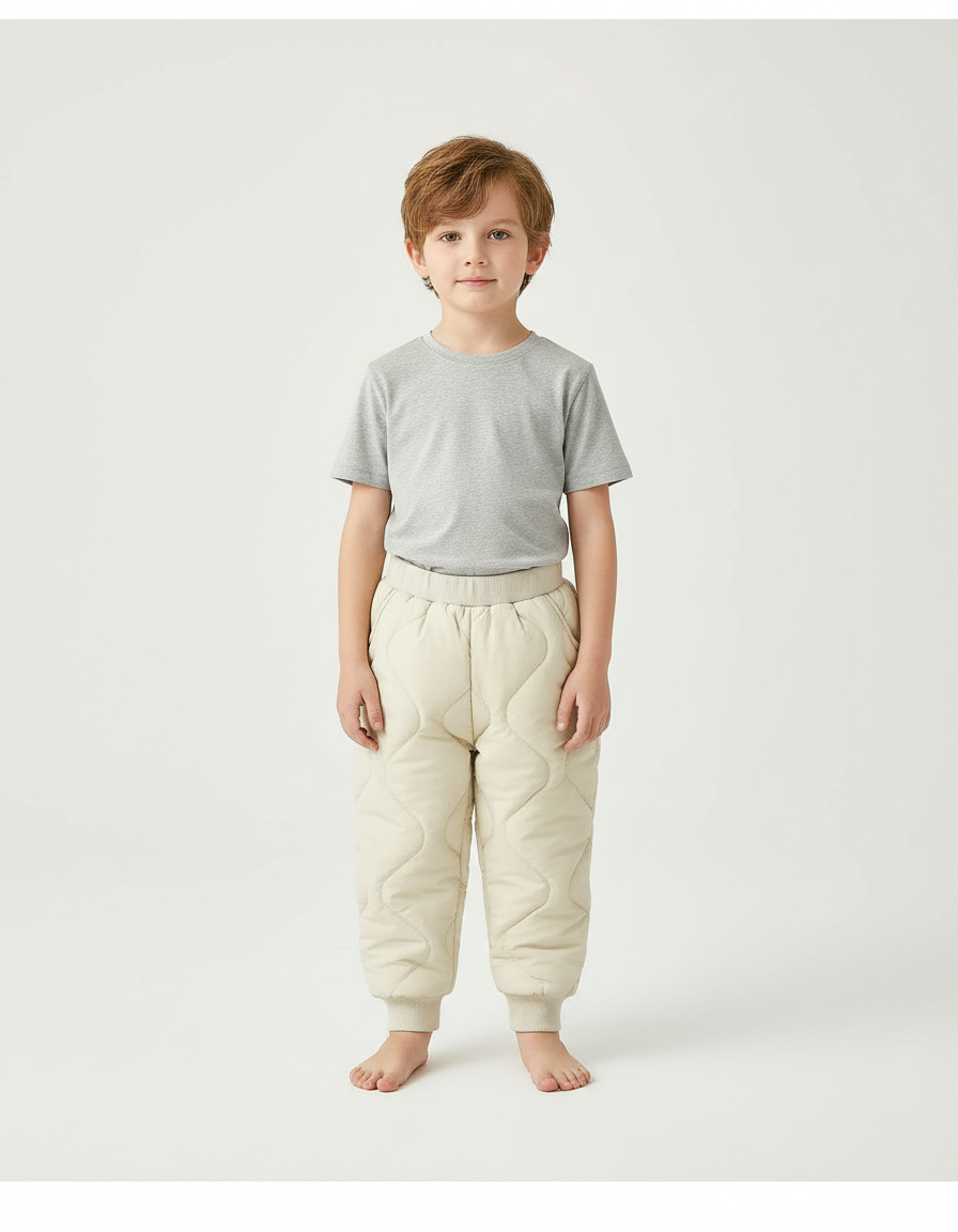 Pantalon Beige Matelassé Hiver Enfant Rembourré Chaud - Polyester