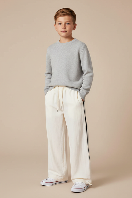 Pantalon Beige Large Lin Cordon Sport Garçon
