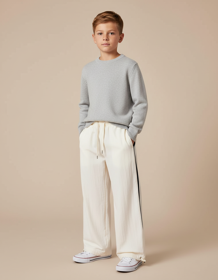 Pantalon Beige Large Lin Cordon Sport Garçon