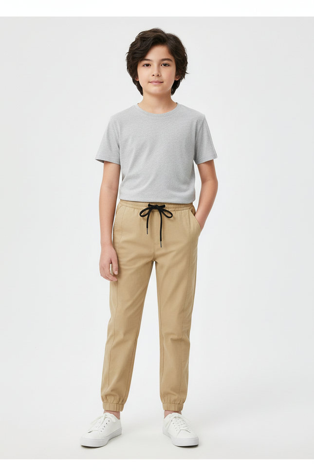 Pantalon Beige Jogger Coton Décontracté Enfant