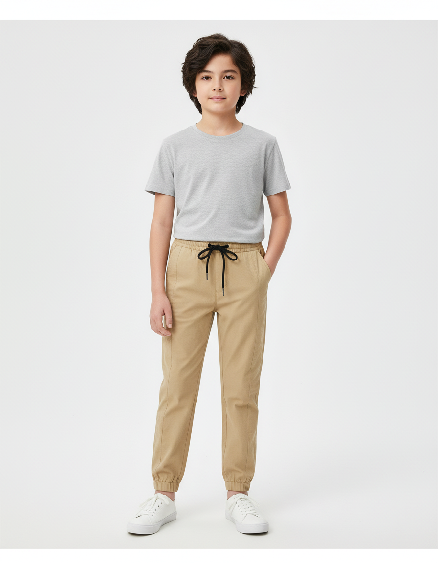 Pantalon Beige Jogger Coton Décontracté Enfant