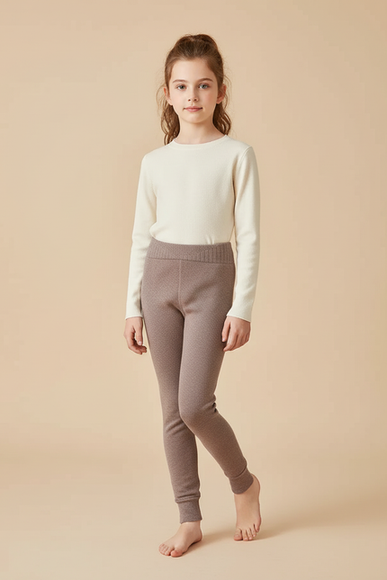 Pantalon Beige Thermique Doux Enfant Ajusté Hiver - Marron Maille