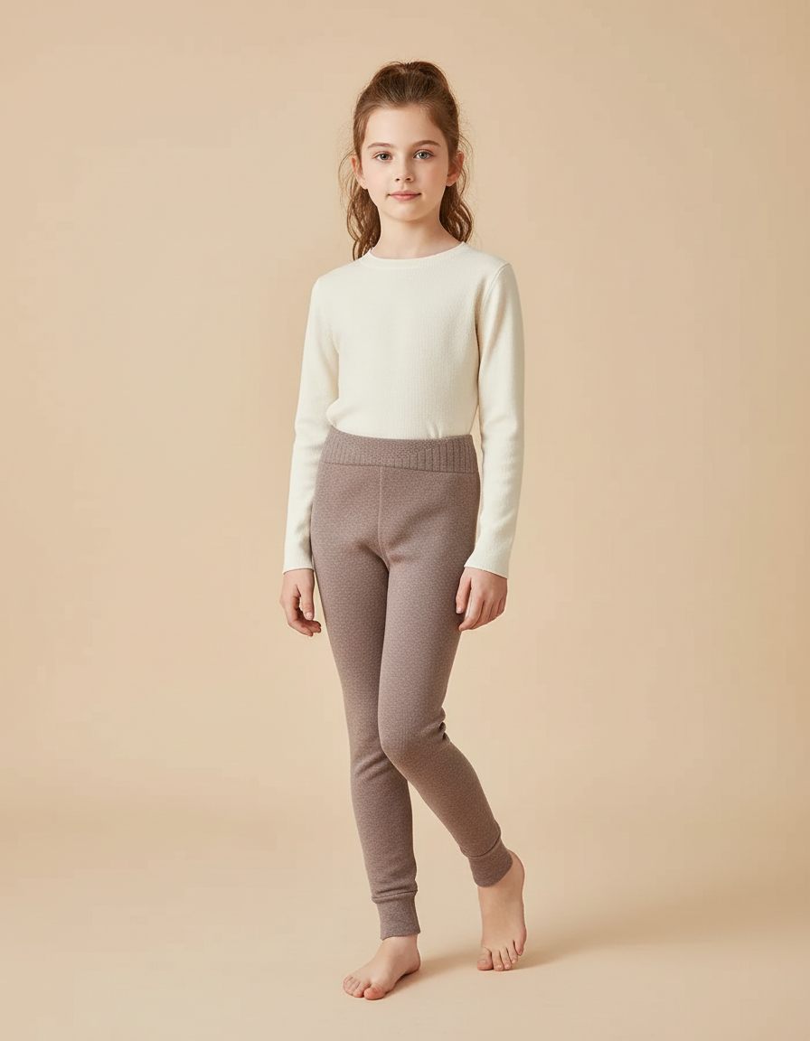 Pantalon Beige Thermique Doux Enfant Ajusté Hiver - Marron Maille