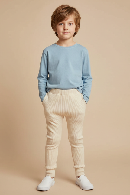 Pantalon Beige Côtelé Coton Confortable Enfant - Maille