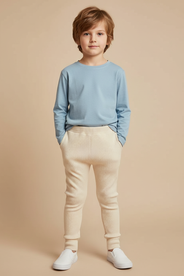 Pantalon Beige Côtelé Coton Confortable Enfant - Maille