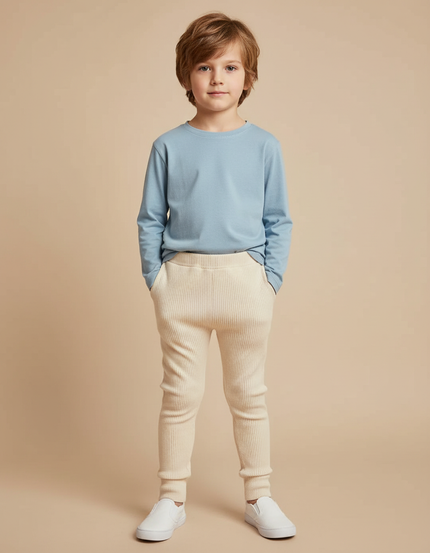 Pantalon Beige Côtelé Coton Confortable Enfant - Maille