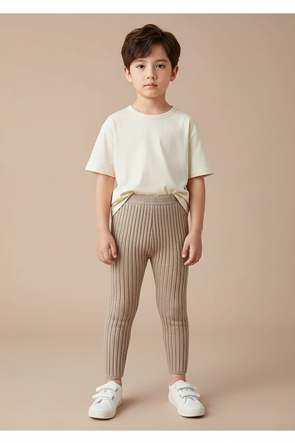 Pantalon Beige Côtelé Tricoté Élastique Confortable Garçon - Maille