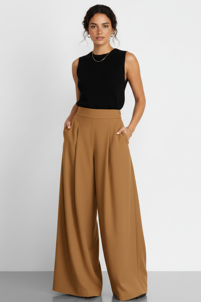 Pantalon Beige Patte D'éléphant - Camel Polyester