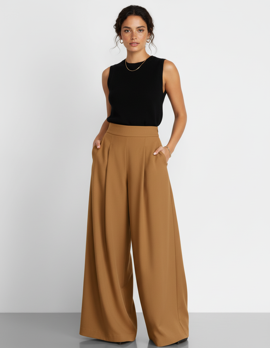 Pantalon Beige Patte D'éléphant - Camel Polyester
