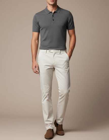 Pantalon Beige Coton Coupe Droite Élégant Homme - Gabardine