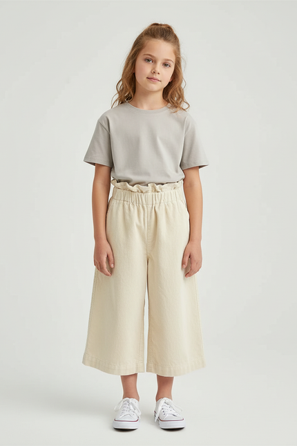 Pantalon Beige Coton Ample Fille Décontracté