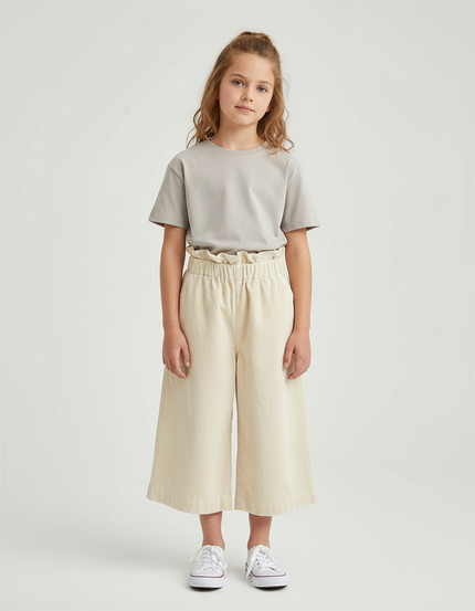 Pantalon Beige Coton Ample Fille Décontracté