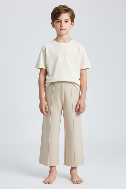 Pantalon Beige Tricoté Ample Droit Enfant - Maille