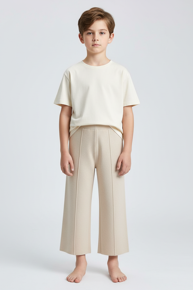 Pantalon Beige Tricoté Ample Droit Enfant - Maille