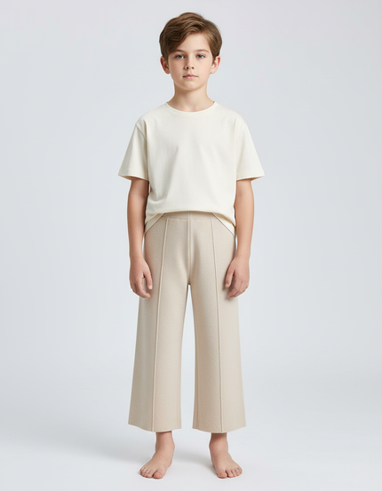 Pantalon Beige Tricoté Ample Droit Enfant - Maille