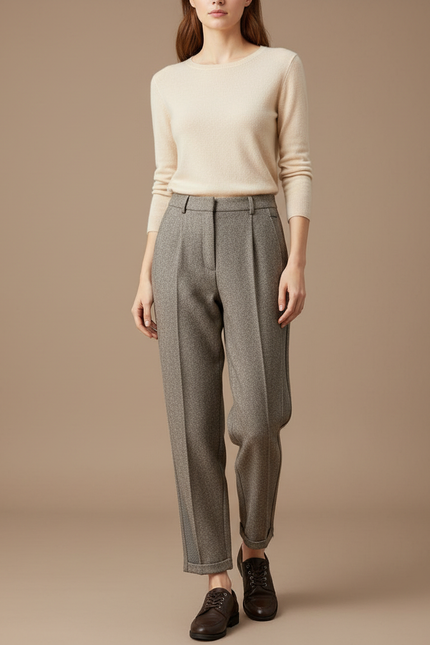 Pantalon Beige Tweed Droit Ample Hiver