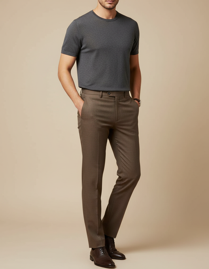 Pantalon Beige Élégant Homme Droit Classique Marron - Gabardine