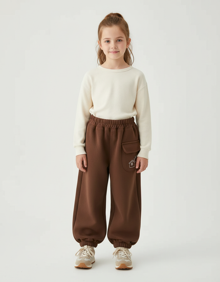 Pantalon Beige Molletonné Ample Décontracté Maison Enfant - Marron