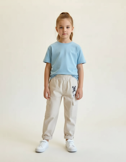 Pantalon Beige Coton Droit Mickey Enfant Fille