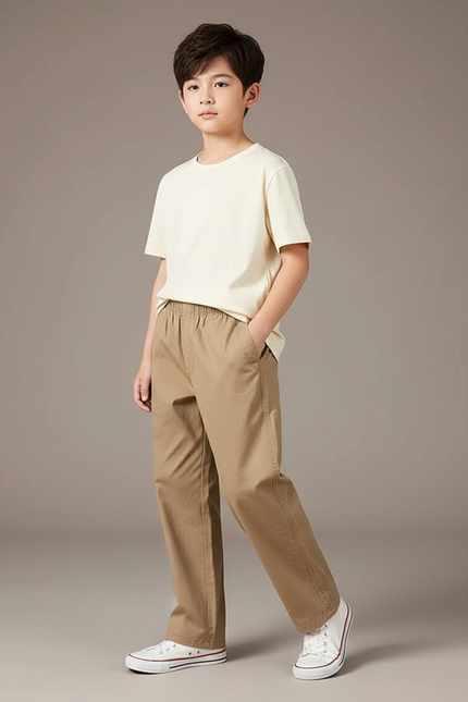 Pantalon Beige Ample Coton Élastique Enfant - Toile