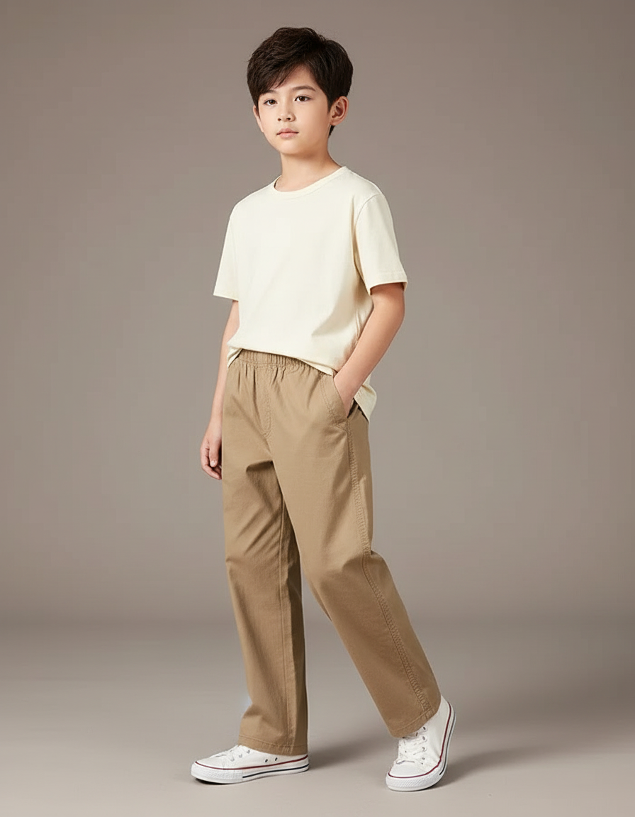 Pantalon Beige Ample Coton Élastique Enfant - Toile