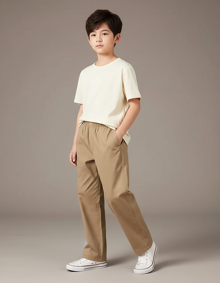 Pantalon Beige Ample Coton Élastique Enfant - Toile
