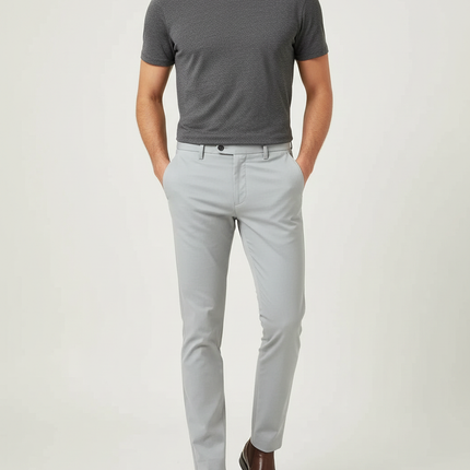 Pantalon Beige Slim Fit Uni Décontracté Coton Homme - Gris